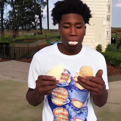 Image similar to YoungBoy never broke again eating ice cream 4K quality super realistic