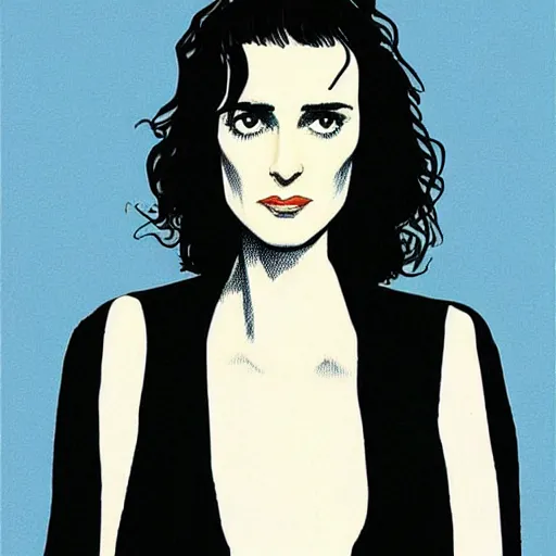 Prompt: “ winona ryder retro minimalist portrait by jean giraud, moebius starwatcher comic, sharp, smooth face, 8 k ”