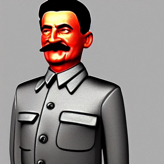 Image similar to small glitter plastic figurine of stalin, white background, full body portrait, 3d render