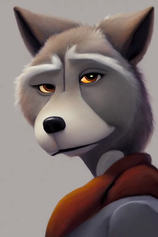 Image similar to oil painting of anthromorphic female wolf, in style of cory loftis, female fursona, furry, furaffinity, 4 k, deviantart, furry art, fursona art, wearing black business suit, business suit, in style of zootopia, wolf fursona, cyberpunk, female, female wolf face, very expressive detailed feminine face,