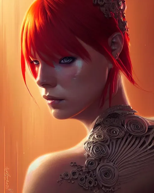 Image similar to Leeloo, The Fifth Element digital art, intricate flower designs, elegant, highly detailed, sharp focus, art by Artgerm and Greg Rutkowski and WLOP