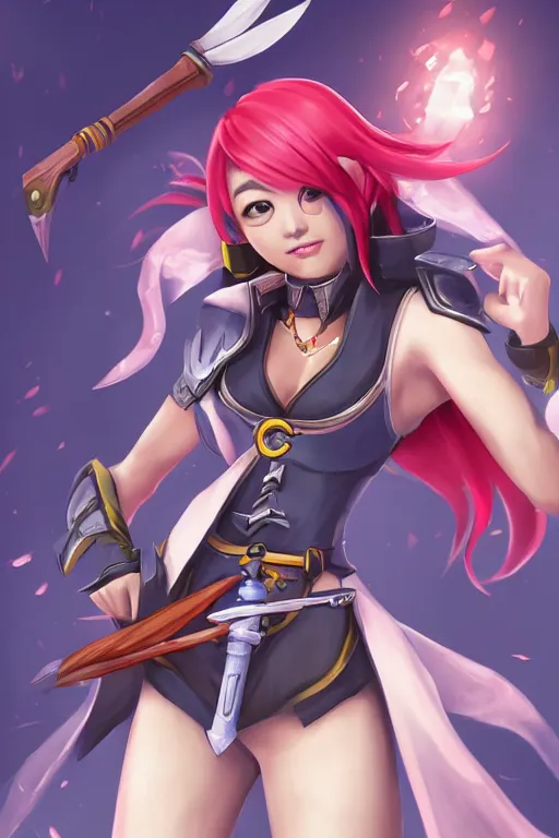 Image similar to a south korean female from paladins, she is holding kunai, highly detailed digital art, character design, masterpiece