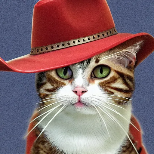 Image similar to a cat wearing a cowboy hat.