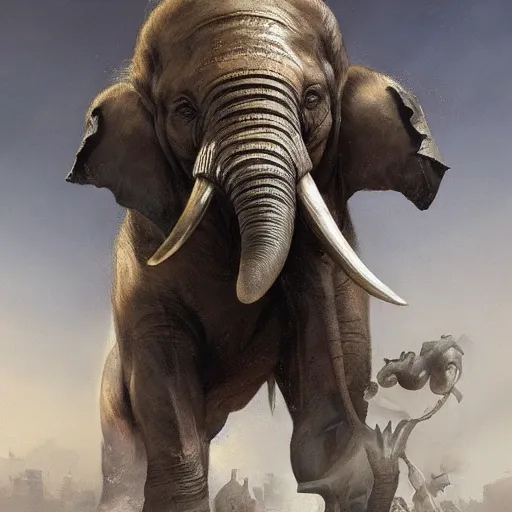 Image similar to a commission of a muscular athropomorphic elephant,digital art,art by greg rutkowski,charles bowater,ross tran,hyperdetailed,detailed face,photorealistic,professional lightimg,dramatic,cool,award winning,2022,victorian