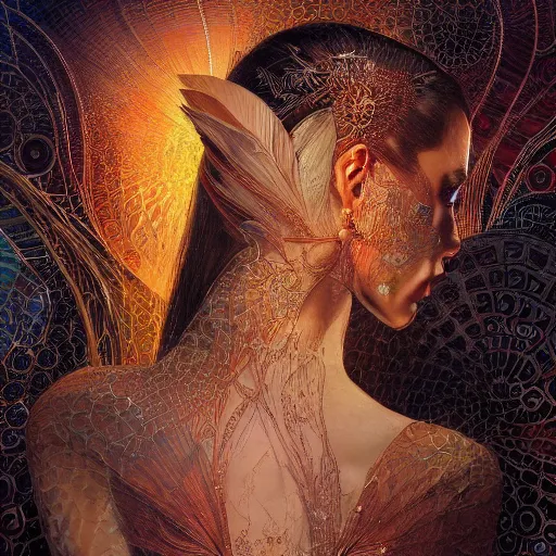 Image similar to Lecturer and her crowd, rear facing, backlit, intricate, detailed digital art by Karol Bak