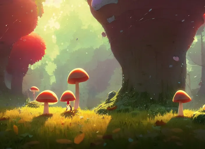 Prompt: mushroom forest, detailed, cory loftis, james gilleard, atey ghailan, makoto shinkai, goro fujita, studio ghibli, rim light, exquisite lighting, clear focus, very coherent, plain background, soft painting