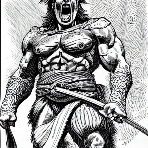 Image similar to Conan, lineart, Highly detailed, intricate