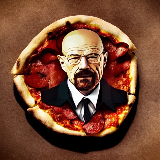 Image similar to pizza made of walter white, unreal, render, splash, award winning photograph