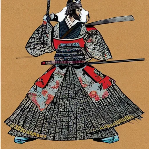 Image similar to illustrated samurai dressed in hummingbird themed armor