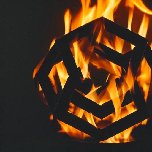 Prompt: a logo hexagon on fire, black and white