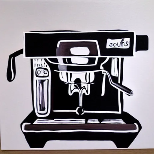 Prompt: a painting of an espresso machine that makes coffee from human souls