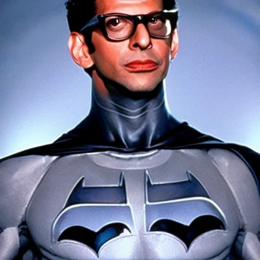 Image similar to jeff goldblum as batman, movie still, 1 9 8 9