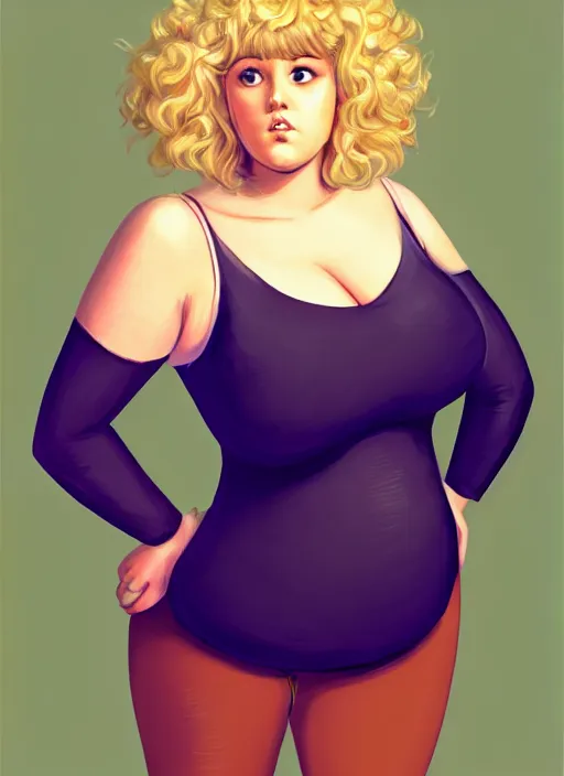 Image similar to full body portrait, teenage betty cooper, blonde hair, obese, bangs, ponytail, sultry, realistic, sultry smirk, fluffy bangs, curly bangs, fat, belly, beautiful girl, intricate, elegant, highly detailed, digital painting, artstation, concept art, smooth, sharp focus, illustration, art by wlop, mars ravelo and greg rutkowski