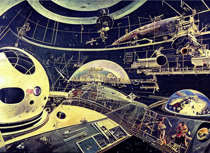 Image similar to an intricately detailed space station by Hieronymus Bosch and Syd Mead