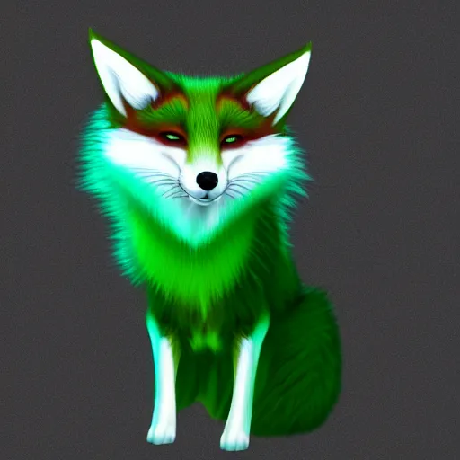 Prompt: digital green and white and green fox, retrowave palette, digital world, highly detailed, electric breeze, anatomically correct vulpine, synth feel, fluffy face, ear floof, flowing fur, super realism, accurate animal imagery, 4 k digital art