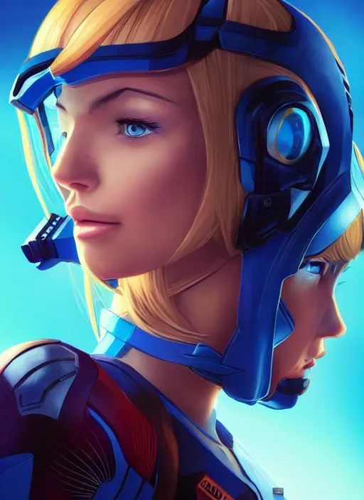 Image similar to beautiful portrait of a stunning pilot who looks like Zero Suit Samus , character design by Ross Tran, detailed, soft lighting