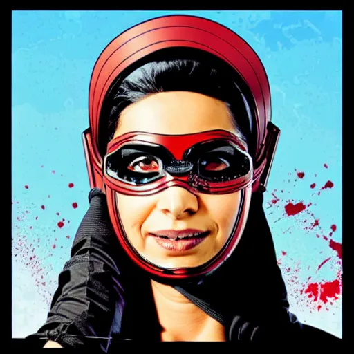 Prompt: a profile photo of a egyptian woman with a diving mask with side profile blood in ocean intricate details by MARVEL comics and Sandra Chevrier-C