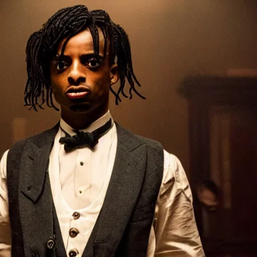 Image similar to playboi carti in peaky blinders 4 k the detailed super realistic