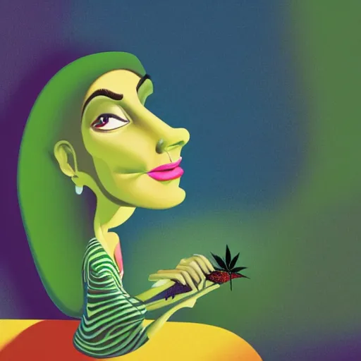 Prompt: cartoon caricature portrait of a character tries cannabis with sensibility. octane 4 k render by eyvind earle, female australian award winning illustration