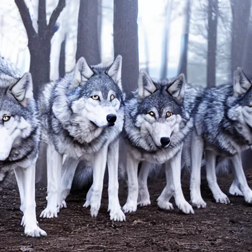 Prompt: a pack of robotic wolves enhanced by magic