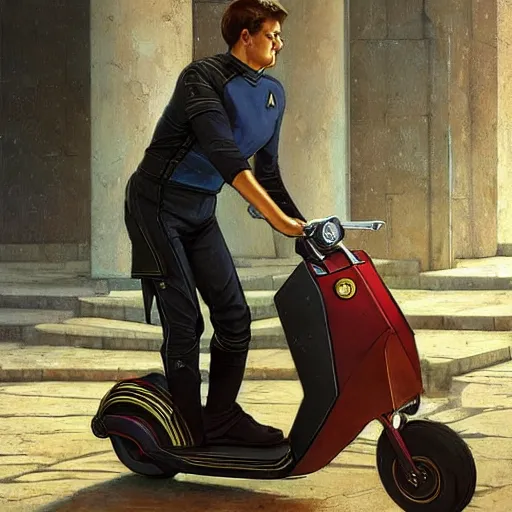 Image similar to STAR TREK scooter designed in ancient Greece, (SFW) safe for work, photo realistic illustration by greg rutkowski, thomas kindkade, alphonse mucha, loish, norman rockwell