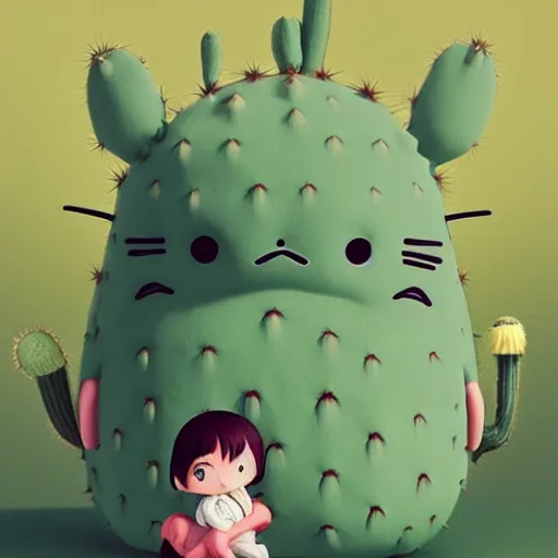 Image similar to cactus, plush, Totoro, soft render, dreamlike, pastel Ilya Kuvshinov