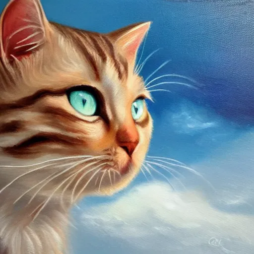 Prompt: 🐱 🌩 ❄ ☁, oil painting