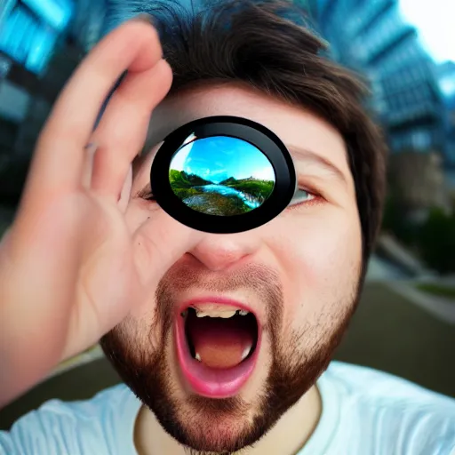 Prompt: an annoying nerd, fisheye lens