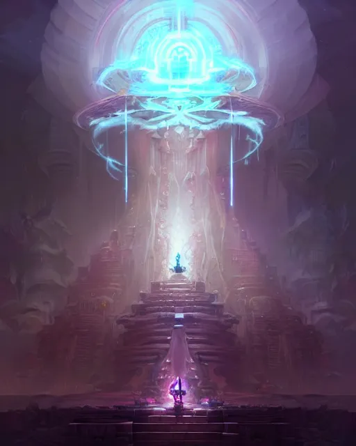 Image similar to dark temple holding the shrine of ai gods and goddesses, concept art by pete mohrbacher and guweiz and ilya kuvshinov, digital art, highly detailed, intricate, sharp focus, trending on artstation hq, deviantart, unreal engine 5, 4 k uhd image