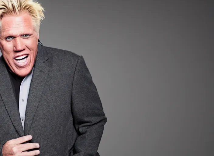 Image similar to studio portrait photo still of gary busey!!!!!!!! at age 5 3 years old 5 3 years of age!!!!!!! screaming at a desktop computer, 8 k, 8 5 mm f 1. 8, studio lighting, rim light, right side key light