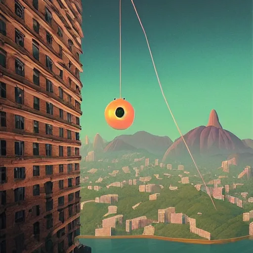 Prompt: a enormous giant head floating above rio de janeiro by simon stalenhag, intricate, award winning, cinematic,