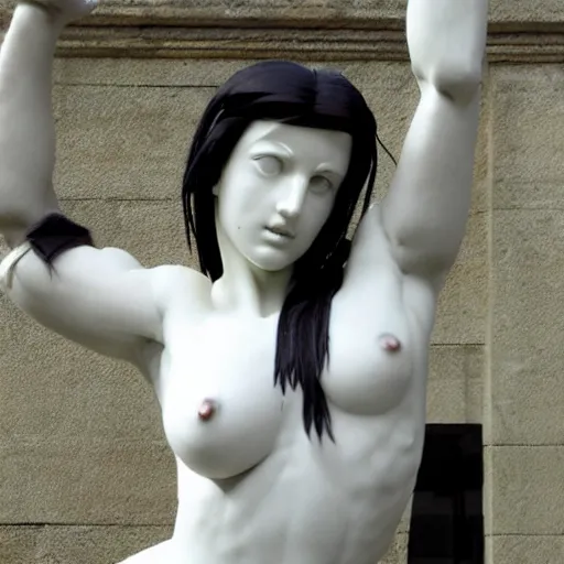 Prompt: Tifa Lockheart as a ancient greek marble Statue