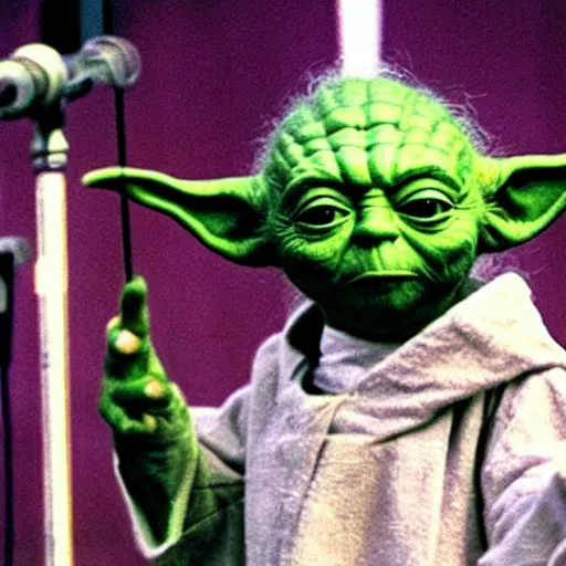 Image similar to yoda performing at woodstock