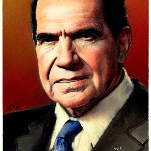 Prompt: portrait of richard nixon on a baseball card, painting by Gaston Bussiere and artgerm, digital painting, trending on artstation, 4k.