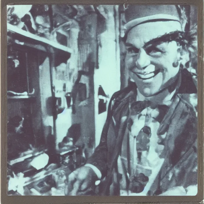 Prompt: Polaroid of candy man smiling in candy land ,creepy pasta