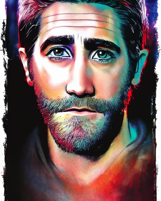 Image similar to jake gyllenhaal in donne darko, airbrush, drew struzan illustration art, key art, movie poster