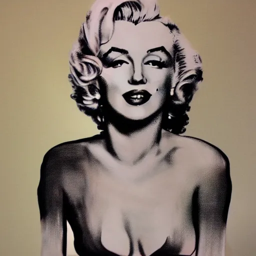 Image similar to a mixed media painting of Marilyn Monroe