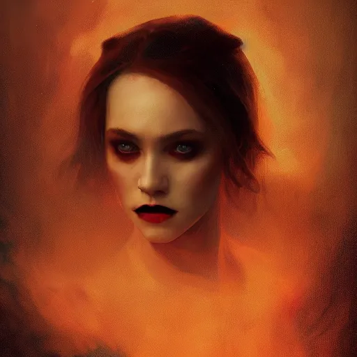 Prompt: Menacing regal female vampire portrait, atmospheric lighting, painted, intricate, volumetric lighting, beautiful, rich deep colors masterpiece, golden hour, sharp focus, ultra detailed, by Leesha Hannigan, Ross Tran, Thierry Doizon, Kai Carpenter,Ignacio Fernández Ríos