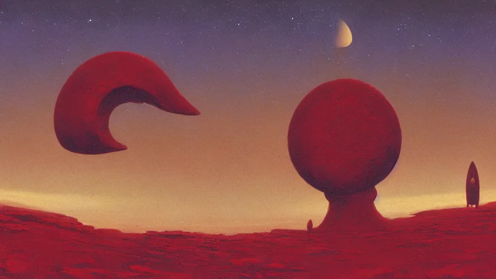 Image similar to mysterious whimsical sculpture of an alien crescent moon by paul lehr and john schoenherr and john harris, cinematic matte painting