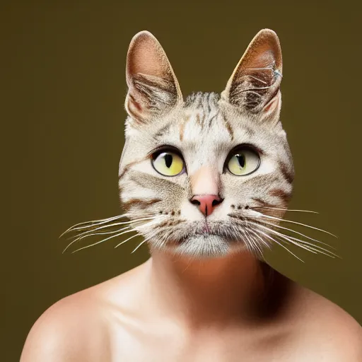 Image similar to professional photography of a cat-headed woman