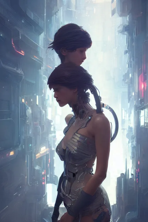 Image similar to ultra realistic cyberpunk girl, elegant, highly detailed, digital painting, concept art, smooth, sharp focus, illustration, art by greg rutkowski and alphonse mucha