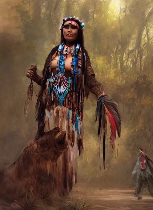 Prompt: acceptance, welcoming, indigenous woman, matte painting, fantasy art