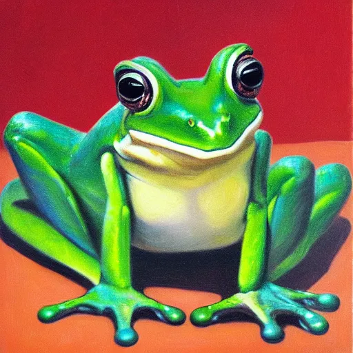 Prompt: Portrait of a frog, Oil on canvas, Centre Pompidou catalog