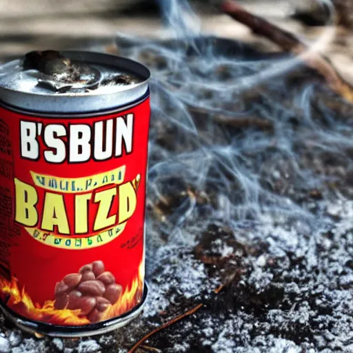 Image similar to very angry can of bush's baked beans combusts in a hellish blaze