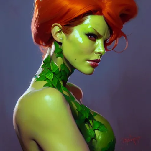 Image similar to Greg Manchess portrait painting of Poison Ivy as Overwatch character, medium shot, asymmetrical, profile picture, Organic Painting, sunny day, Matte Painting, bold shapes, hard edges, street art, trending on artstation, by Huang Guangjian and Gil Elvgren and Sachin Teng