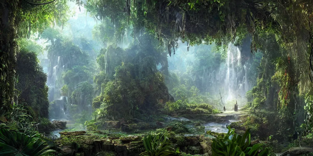 Prompt: a hyper realistic professional photographic view picture of a heavenly door in the jungle ,photographic filter unreal engine 5 realistic hyperdetailed 8k ultradetail cinematic concept art volumetric lighting, fantasy artwork, very beautiful scenery, very realistic painting effect, hd, hdr, cinematic 4k wallpaper, 8k, ultra detailed, high resolution, artstation trending on artstation in the style of Albert Dros glowing rich colors powerful imagery nasa footage drone footage drone photography