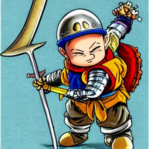 Image similar to original Akira Toriyama character design, medieval knight beaver, holding an enormous sword, sketch, Akira Toriyama style