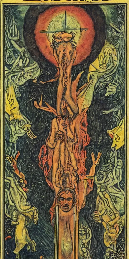 Image similar to the world tarot card by austin osman spare