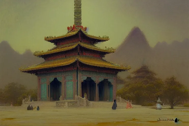 Prompt: mausoleum, buddhism, tang dynasty, painting by gaston bussiere, greg rutkowski