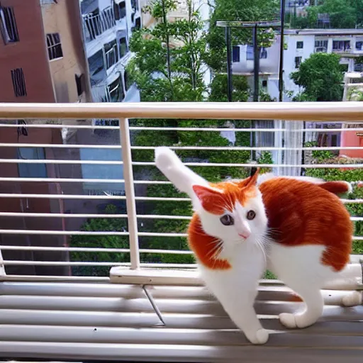 Image similar to 📷 A Calico cat on an apartment balcony ✨